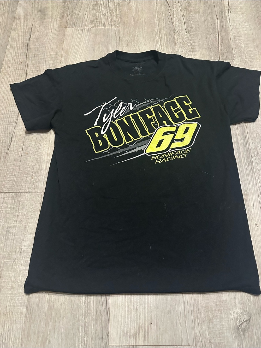 & Other Stories Black Tee with Yellow 'Boniface 69' Graphic